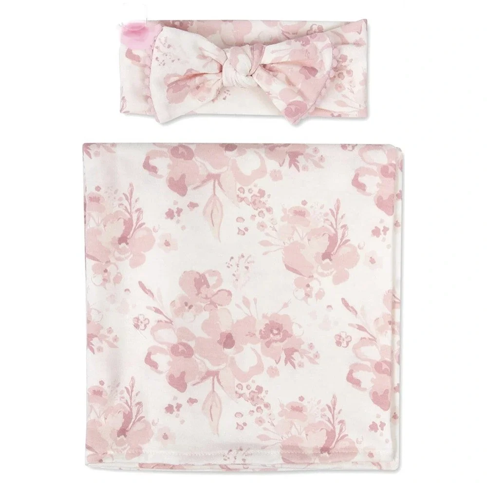 Wendy Bellissimo Girls Photo Op Headband & Swaddle Pink New with Tags Floral
